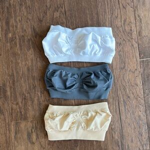 NWOT Set of Three Bandeau Tops in White, Gray, and Cream
